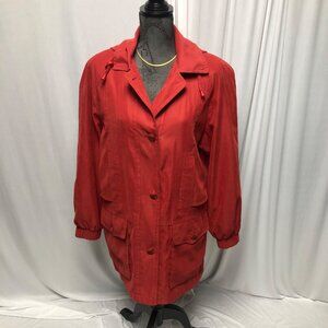 Gallery Womens Red Jacket Medium Button Up Coat Removable Hood Spring Fall